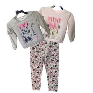 Disney Jr. Minnie Leggings and 2 Long Sleeve Tops 1 Pink, 1 Gray  Girls Size 4T